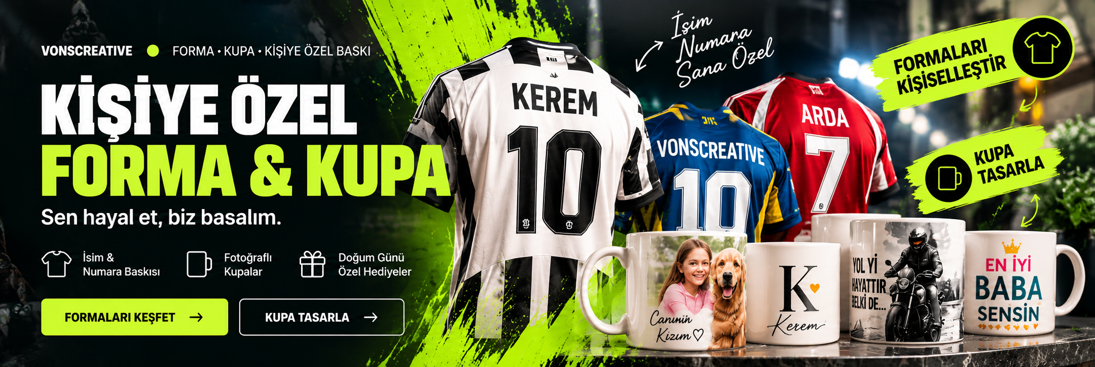 VonsCreative kişiye özel forma ve kupa baskısı
